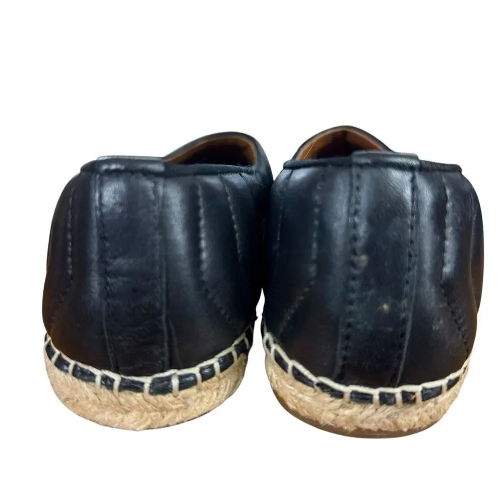 Franco Sarto Kyla Quilted Black Leather Espadrille Square Toe Flats Shoes sz 8.5